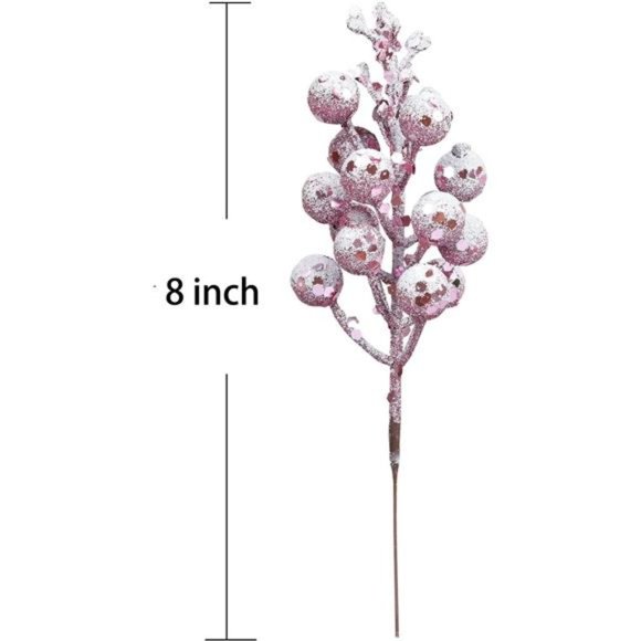 16 Pack Christmas Glitter Berries Stems, 8